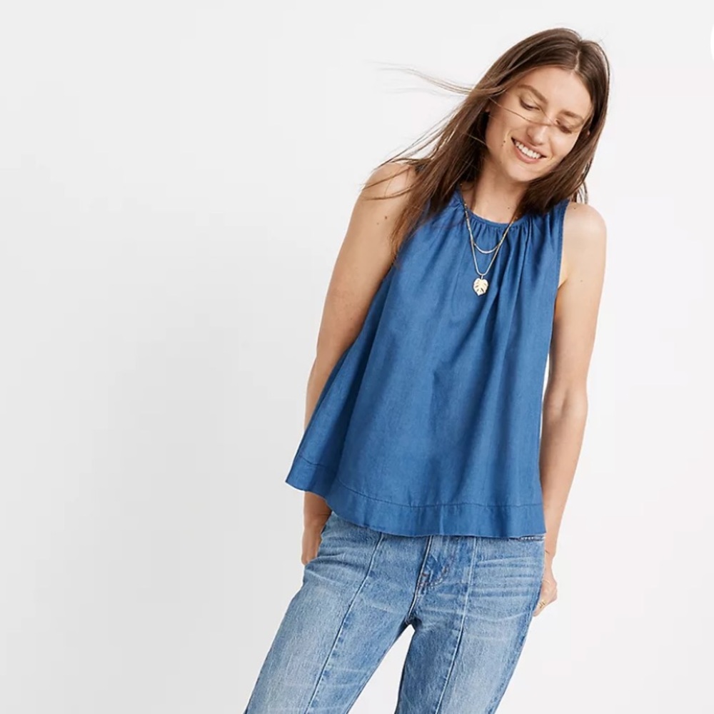 Madewell Riverbank Button-Back Top in Indigo - M